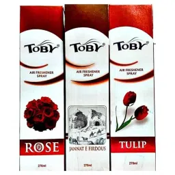Toby 3 Pcs 270ml Rose, Tulip &a; Jannat E Firdous Long Lasting Fragrance Air Freshener Spray Set-image-10