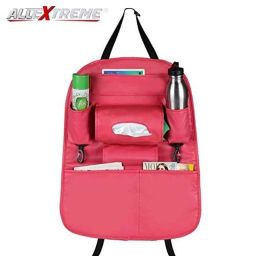 AllExtreme EXSBESP PU Leather Pink Car Auto Seat Back Organizer with Multi Pocket Travel Storage Bag, Hangers, Tissue Paper &a; Bottle Holder-13