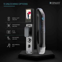 Denler DL02 Black Smart Digital Door Lock with Face ID, LCD Display, Camera, Wi-Fi Unlock from Remote Location Using App, Fingerprint, RFID Card &a; PIN image 2