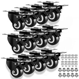 Implemental 12 Pcs 1.5 inch PU Black Heavy Duty Industrial Castor Wheel Set with Double Locking &a; Ball Bearing-27