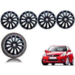 Auto Pearl 4 Pcs 14 inch Black ABS Press Type Hubcap Wheel Cover Set with Retention Ring for Maruti Suzuki SwiftType2-image-91