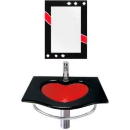 Riya 18x24 inch Glass Black Heart Shape Wash Basin with Mirror &a; Stand Set-picture-46