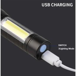 RSCT Lithium-Ion Black Rechargeable LED Flashlight Mini Torch with COB Light image 4
