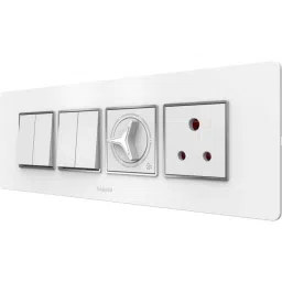Goldmedal 4 Pcs Air Aura 1M Switch, 2M Socket, 2M TriStar Fan Regulator &a; White Cover Plate Set, A78MC3-63