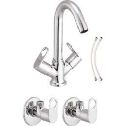 IRIS Prime 3 Pcs Brass Chrome Finish Angle Cock, Connection Pipe &a; Center Hole Mixer Set (Pack of 2)-39