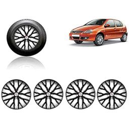 Auto Pearl 4 Pcs 13 inch ABS Black &a; Silver Press Type Fitting Car Wheel Cover Set for Tata Indica-image-55