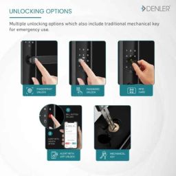 Denler DL05v3 Black Digital Smart Door Lock with Fingerprint Lock, Inbuilt Wi-Fi, RFID Card, PIN &a; Keys Unlock image 3