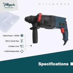 Hillgrove HGCM479M1 1200W 26mm Impact Drill Machine, Gloves, Drill Chunk &a; SDS Plus Adapter Combo, HGCM848 image 4