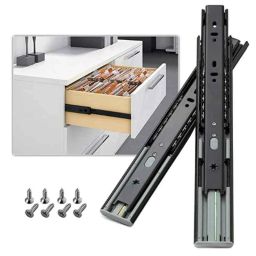 Implemental 2 Pcs 10 inch Metal Black Side Mounted Telescopic Channel Set for Cabinet Drawer-2