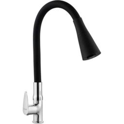 Cloudtail by Prestige Vignet CDT8108 Brass Chrome Finish Wall Mounted Dual Flow Swan Neck Tap with Silicone Black Flexible Swivel Spout-30