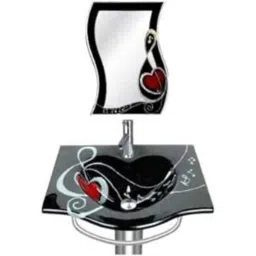 Riya 19mm 18x24 inch Glass Black Heart Shape Wash Basin Full Set-picture-4