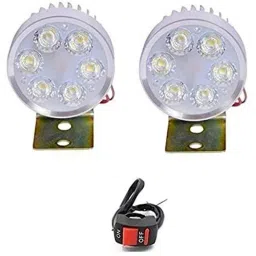 AOW LED Small Round Auxiliary Bike Fog Lamp Light Assembly White (Set of 2) with Switch for Mahindra Duro DZ-10