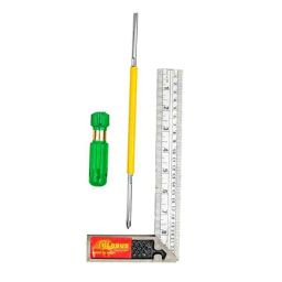 Globus 350 8 inch Black &a; Silver Try Square with 10 inch 2 in 1 Screw Driver Combo, GL-2IN1SD10-TSQ8-26