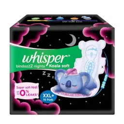 Whisper 10 Pcs White Cotton Disposable Bindazzz Night Koala Soft Sanitary Pad Packet, Size: XXXL+-picture-44