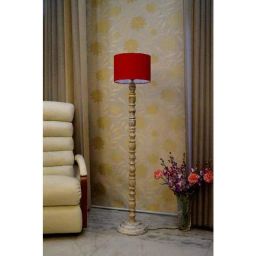 Tucasa Classic White Mango Wood Floor Lamp with Red Drum Polycotton Shade, WF-78-16