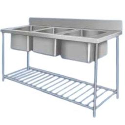 KitchenCraft Food Grade Stainless Steel 304 Rectangular Triple Bowl Kitchen Sink with Pipe Undershelve for Commercial Restaurant-3