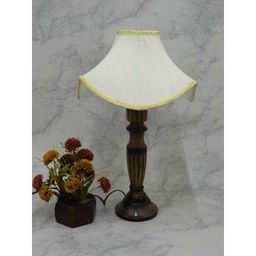 Tucasa Unique Wooden Table Lamp with Off White Designer Shade, LG-820-3