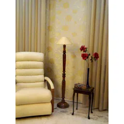 Tucasa Vintage Wooden Lamp with Off White Shade, LG-932-13