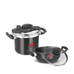 Pigeon Swift 6L &a; 3L Aluminium Black Induction Base Hard Anodised Pressure Cooker &a; Kadhai Combo with Glass Lid, 12784-picture-9
