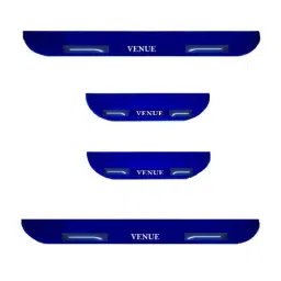 Car Accessories Hub 4 Pcs Acrylic Black Sill Scuff Plate Set with Blue LED for Hyundai Venue Type-1 Old-image-33