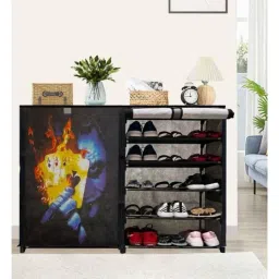 Glowsilk 10 Shelves Metal &a; Non-Woven Grey Rectangular Modular Shoe Rack with Joker Print image 3