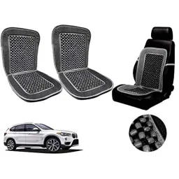 Auto Pearl PU, Velvet &a; Wooden Beads Grey Rectangular Seat Cushion for BMW X1 (Pack of 2 )-11