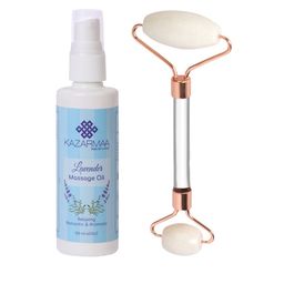KAZARMAA Lavender Massage Oil & White Jade Roller Combo-53
