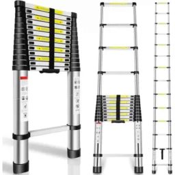 ProHome PHT12 12.5ft 13 Step Aluminum Silver &a; Black Ultra Stable Foldable Telescopic Ladder, Load Capacity: 150 kg-image-6