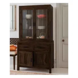 Angel Furniture Solid Sheesham Wood Glossy Finish Dark Brown Tallboy Kitchen Crockery Cabinet, AF-215W-image-11