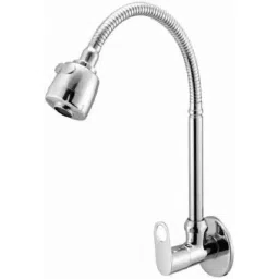 Oleanna Prime Brass Chrome Finish Silver Wall Mounted Spray Spout Flexible Sink Cock with Flange-image-31