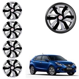 Auto Pearl 4 Pcs 15 inch ABS Black &a; Grey Idtech Reverse Car Hubcap Wheel Cover with Retention Ring Set for Glanza-42