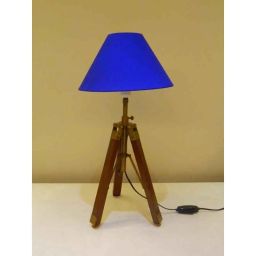 Tucasa Mango Wood Brown Tripod Table Lamp with Polycotton Blue Shade, P-69-picture-7