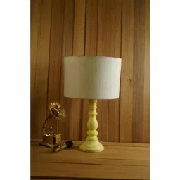 Tucasa Mango Wood Vintage Yellow Table Lamp with 11.5 inch Polycotton Off White Drum Shade, WL-284-image-105