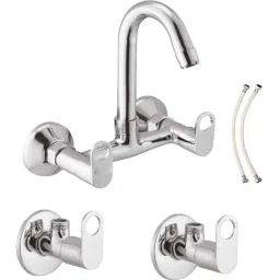 IRIS Prime 3 Pcs Brass Chrome Finish Sink Mixer, Connection Pipe &a; Angle Cock Set-image-92