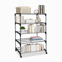 Glowsilk 5 Shelves Metal Rectangular Modern Bookshelf with Wheels-picture-19