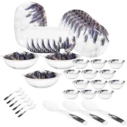 Sigri-Wala 40 Pcs Melamine Plastic White &a; Blue Dinner Set-picture-47