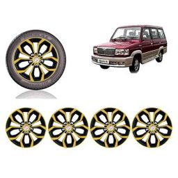 Auto Pearl 4 Pcs 14 inch Black &a; Golden ABS Press Type Hubcap Wheel Cover Set with Retention Ring for Toyta Qualis-image-9