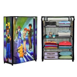Urban Choice 4 Shelves Metal Frame Grey Unique Pokemon Cartoon Print Modular Shoe Rack with 100 GSM Fabric-image-89