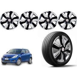 Auto Pearl 4 Pcs 14 inch Polypropylene Black &a; Silver Press Type Car Wheel Cover Set with Retention Ring for Maruti Suzuki Swift 2011-2014, 14WC_Idtec_Rev_Swift2011_2014-picture-16