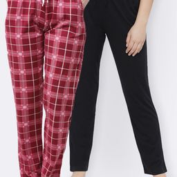 Kanvin Women Pack Of 2 Checked Cotton Lounge Pants-image-86