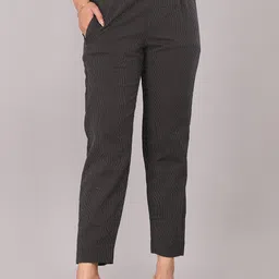 KANNAHI Women Mid-Rise Striped Pure Cotton Trouser-image-95