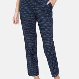 Bareblow Women Navy Blue & White The White Heart Printed Seamless Pure Cotton Lounge Pants-37