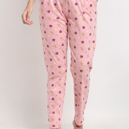 Kanvin Women Pink & Maroon Conversational Printed Pure Cotton Lounge Pants-image-41