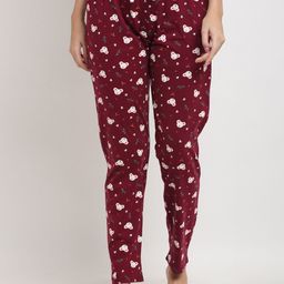 Kanvin Women Maroon & White Printed Pure Cotton Lounge Pants-image-111
