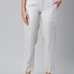Ecentric Women Grey Striped Sustainable Hemp Sustainable Lounge Pants-image-85