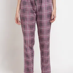 Claura Women Purple Checked Cotton Lounge Pant-picture-52