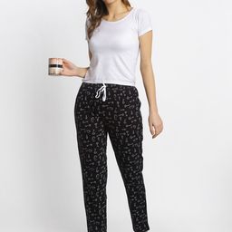 Claura Women Black Printed Pure Cotton Lounge Pants-image-88