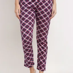 Kanvin Women Pink & Black Checked Pure Cotton Lounge Pants-picture-46