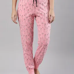 Femmora Women Printed Mid-Rise Pure Cotton Lounge Joggers-image-107