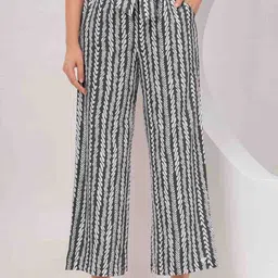ETC Women Grey Printed Straight Fit Pleated Wide Trousers-image-24